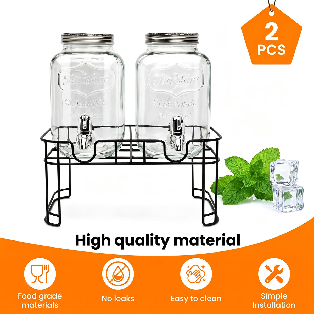1-Gallon Beverage Dispenser 2 Pack with Stand B256