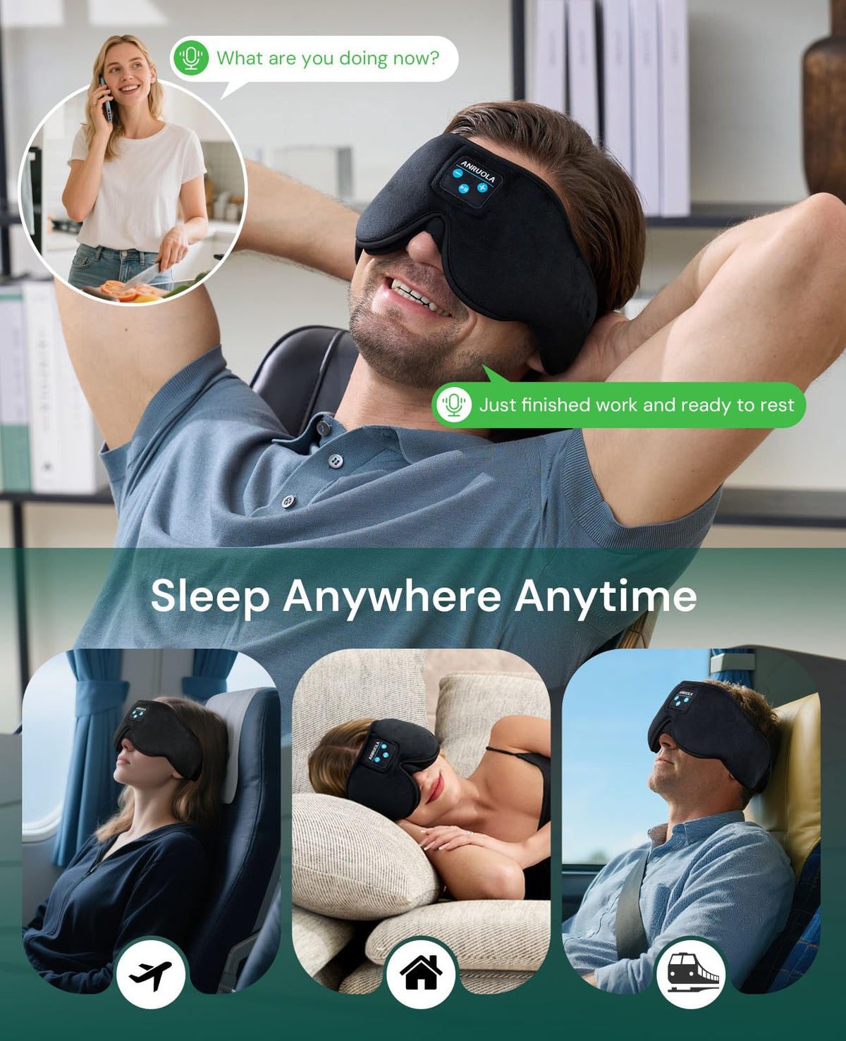 3D Sleep Mask with Bluetooth Headphones V123