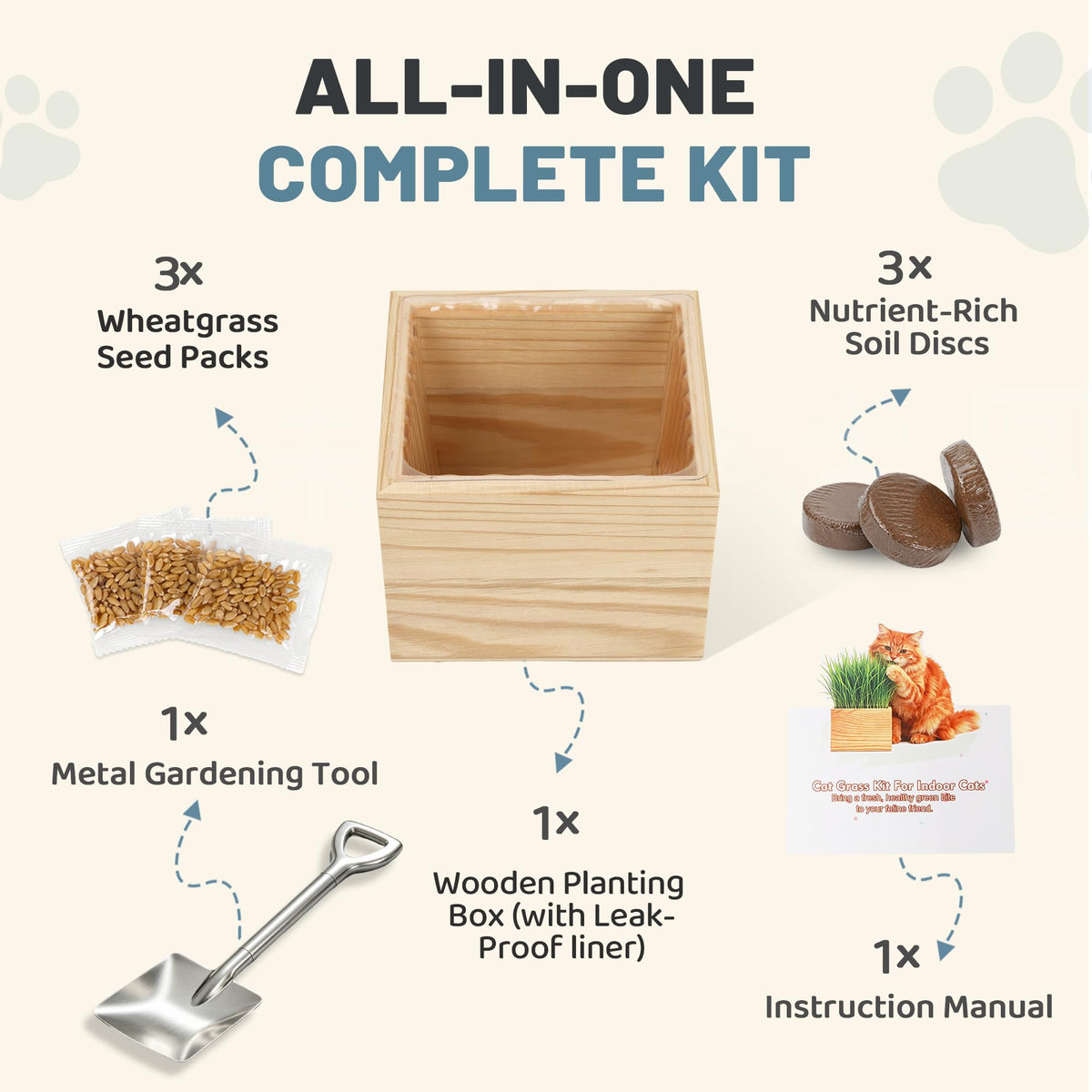 Cat Grass Growing Kit with Wooden Planter E374