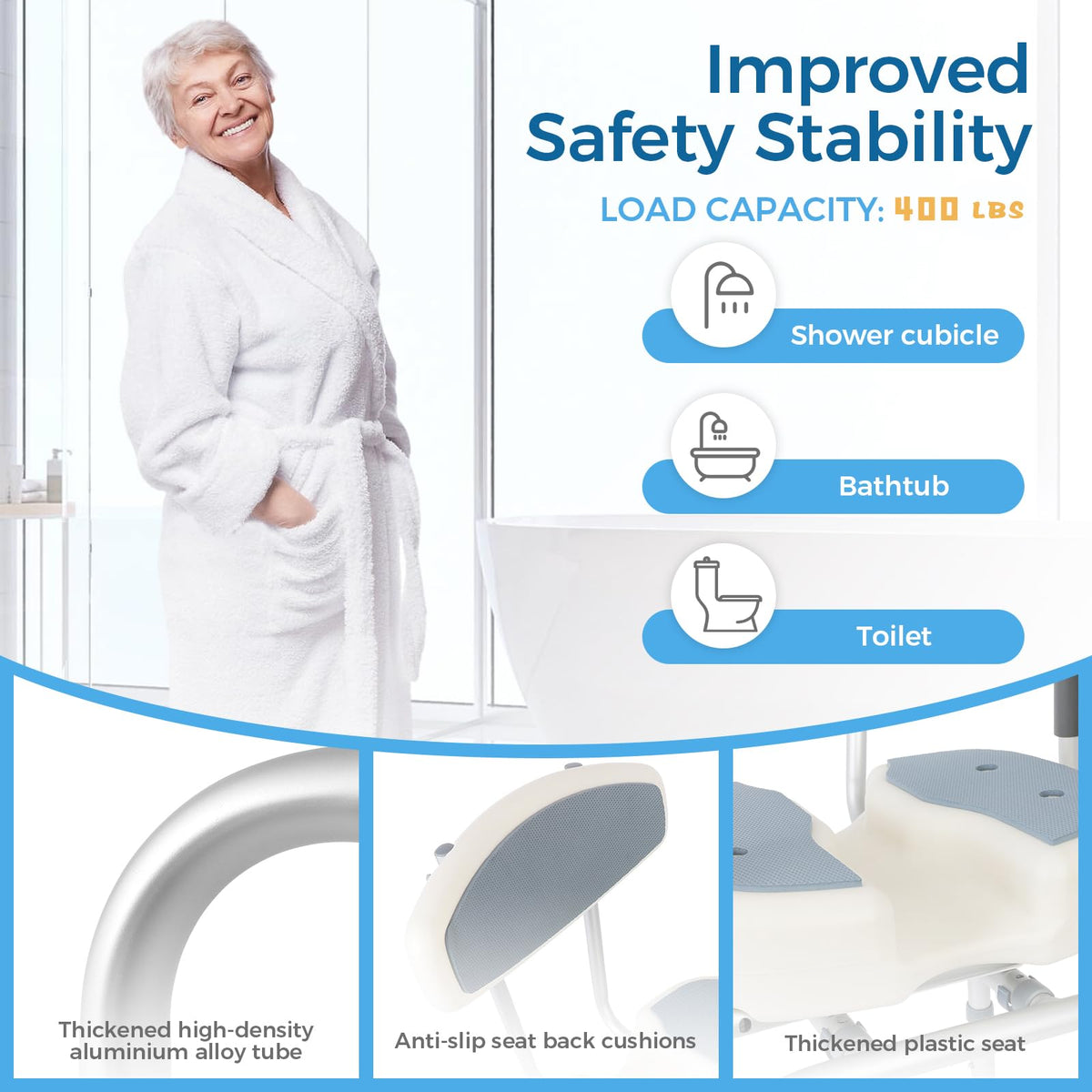 Heavy Duty Shower Chair with Arms and Back J522