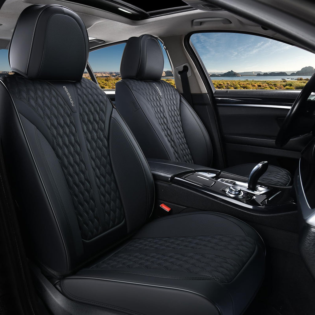 Black 5 Seats Nappa Leather Car Seat Covers Full Set H103