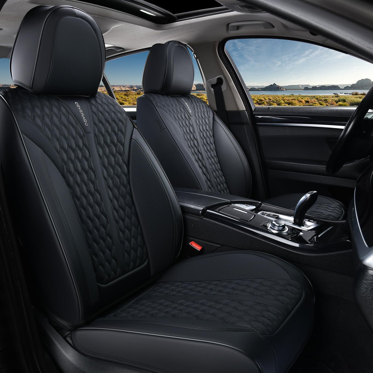 Black 5 Seats Nappa Leather Car Seat Covers Full Set H103