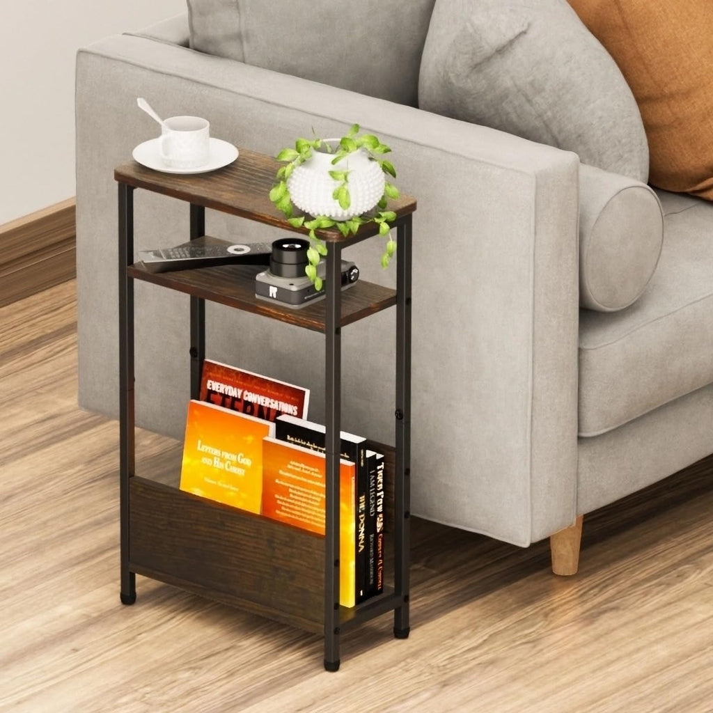 7.1" Narrow 3 Tier Side Table with Magazine Holder Q106