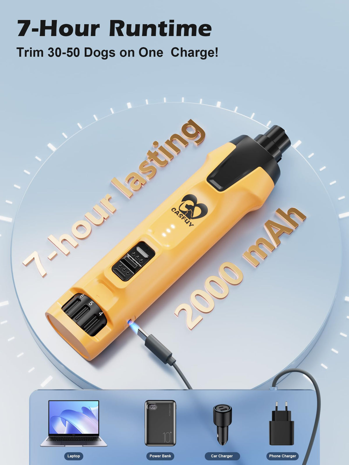 6-Speed Dog Nail Grinder with Dust Cap & 2 LED Lights & 2000mAh Battery X87069