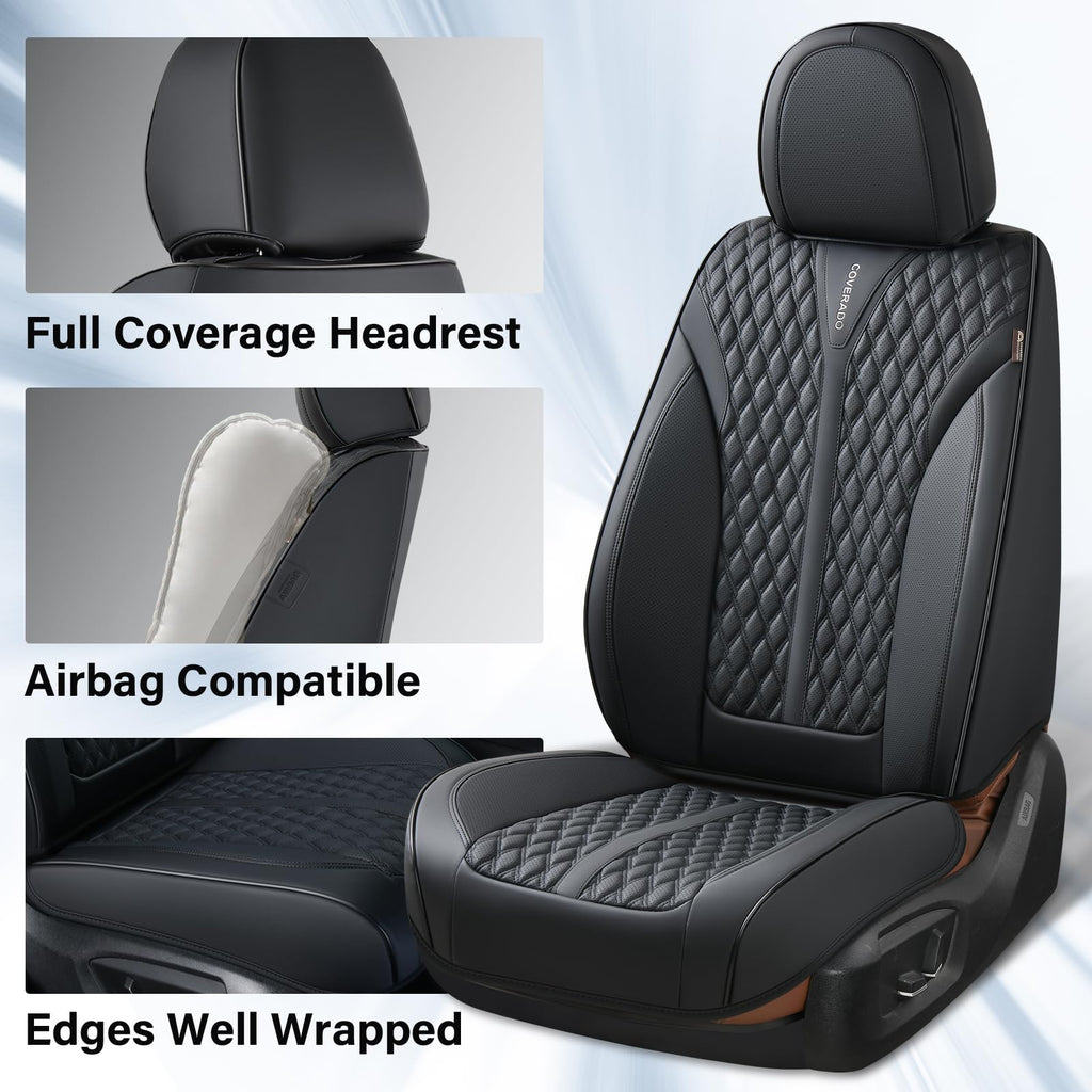 Black 5 Seats Nappa Leather Car Seat Covers Full Set H103