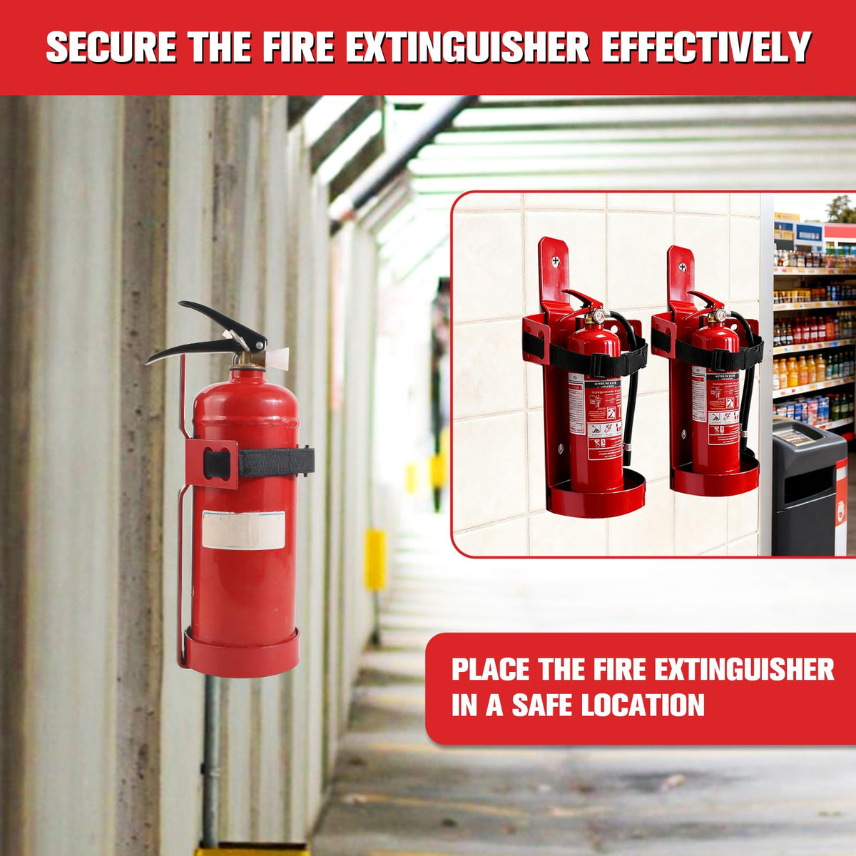 Fire Extinguisher Mount, 2.5LB Adjustable Straps Wall Hanging Holder 2Pcs F48083