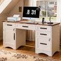 White Wood Executive Desk with Drawers and File Cabinet E764