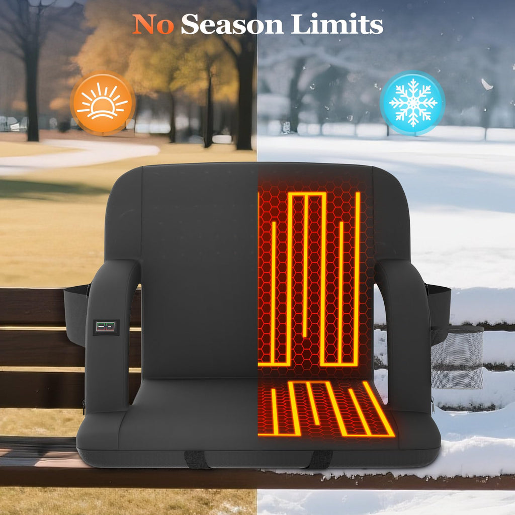 2pc Black Heated Stadium Seats with Back Support C545