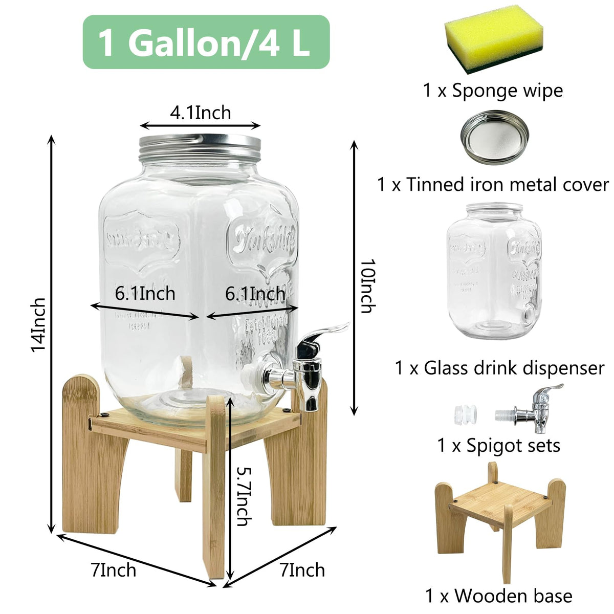 1 Gallon Beverage Dispenser with Wood Stand P5490