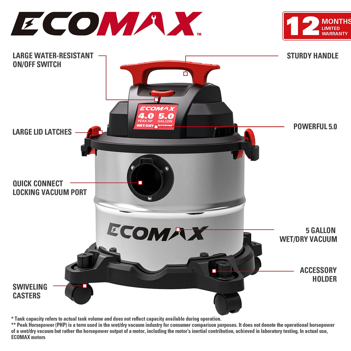 Wet and Dry 5 Gallon 4 HP Stainless Steel Shop Vacuum W491612