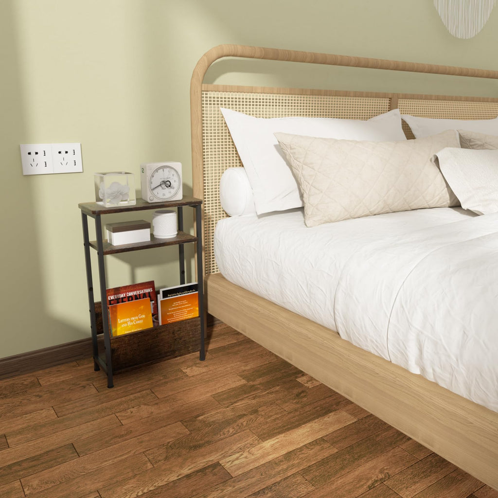 7.1" Narrow 3 Tier Side Table with Magazine Holder Q106