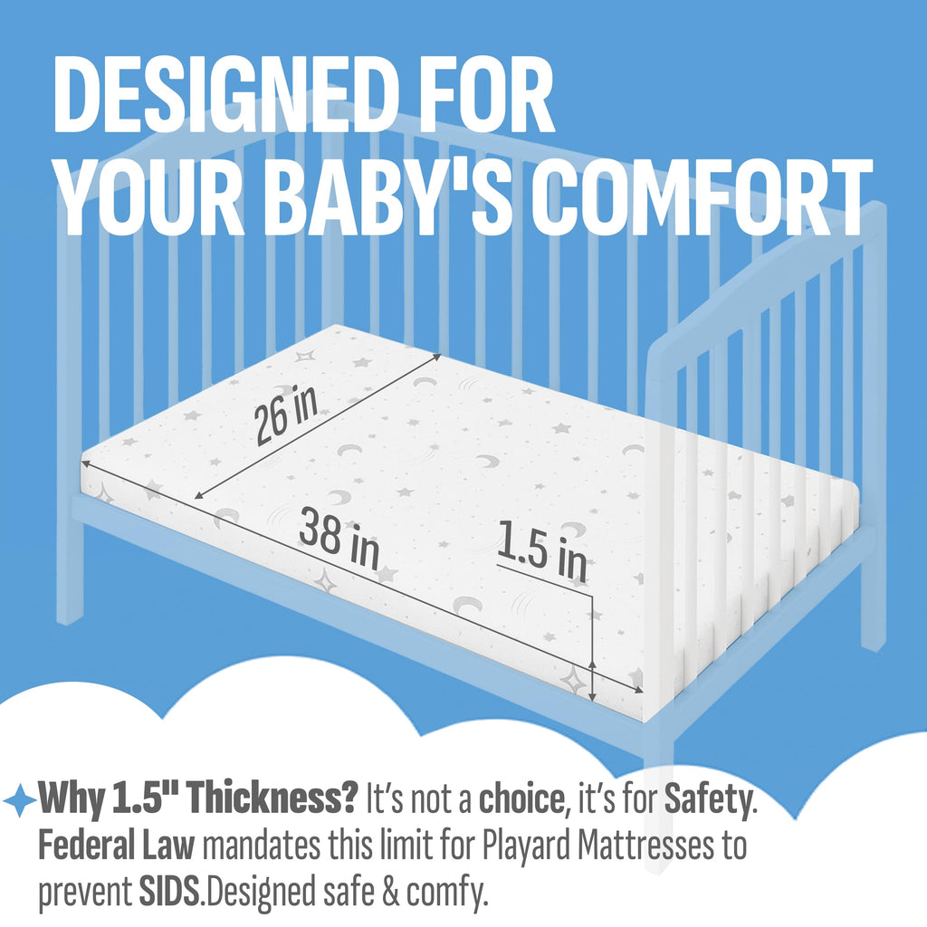 38"x26"x1.5" Bamboo Cover Waterproof Gel Memory Foam Pack n Play Mattress Y124