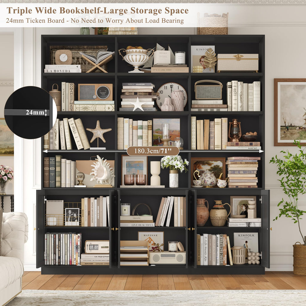75" Tall Black Bookshelf with 6 Doors E66506