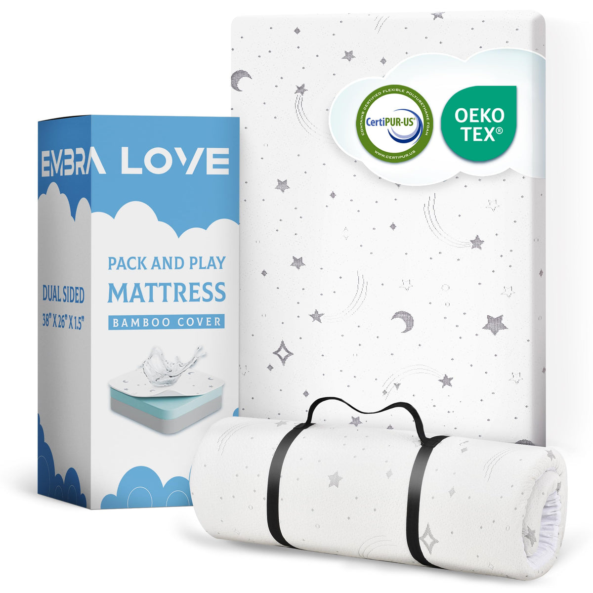 38"x26"x1.5" Bamboo Cover Waterproof Gel Memory Foam Pack n Play Mattress Y124