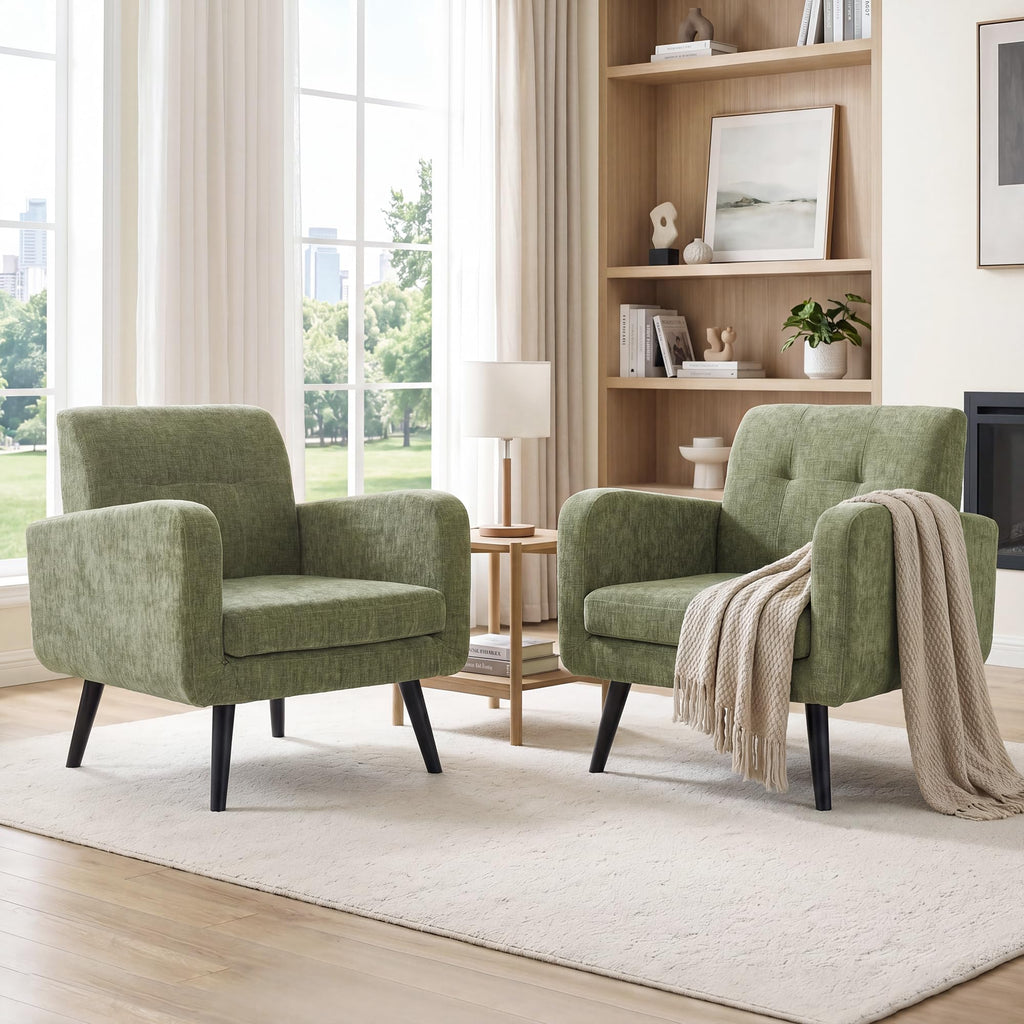 Olive Green Chenille Upholstered Accent Chairs Set of 2 O414878