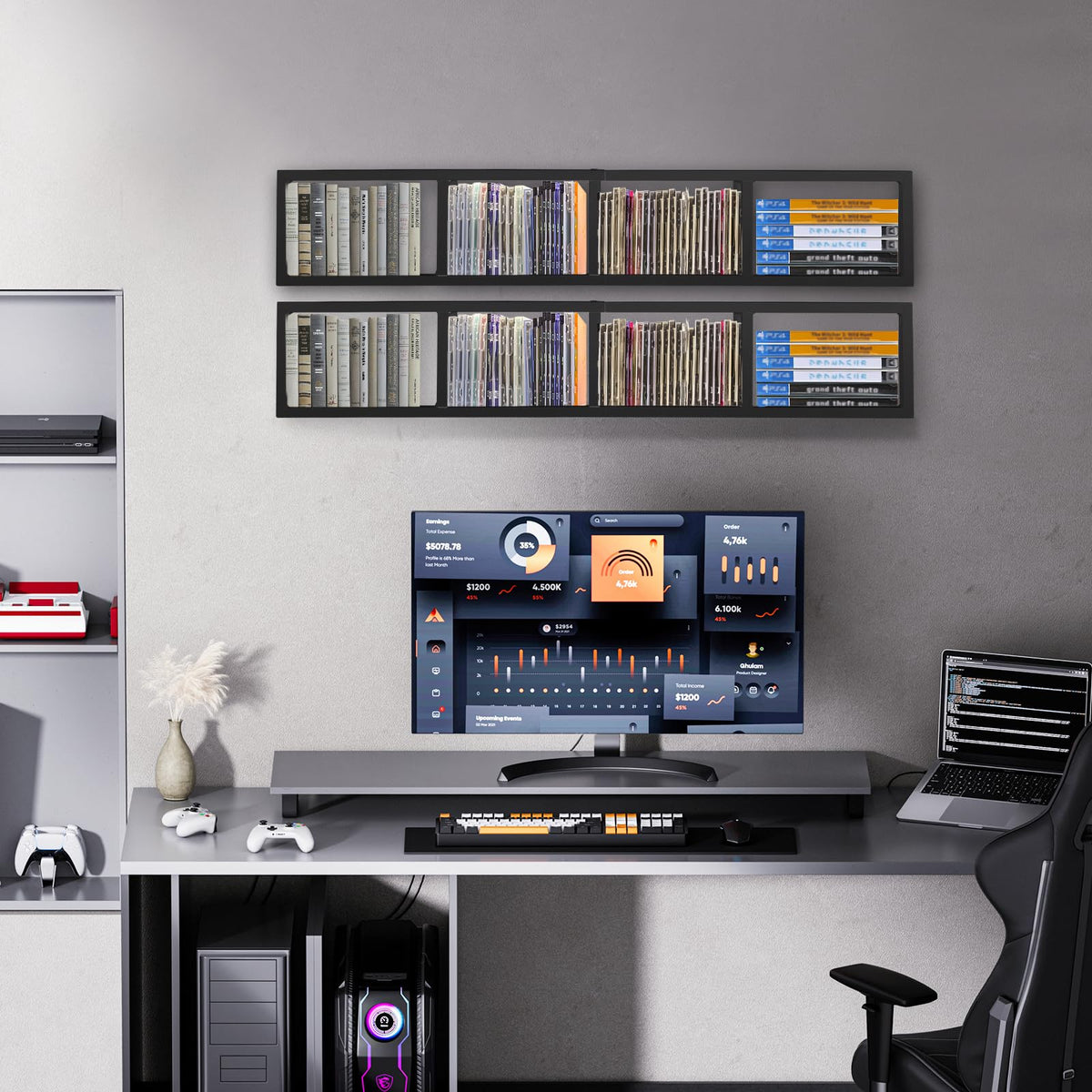 Black 2 Pcs 34Inch Metal Media Storage Rack H45815