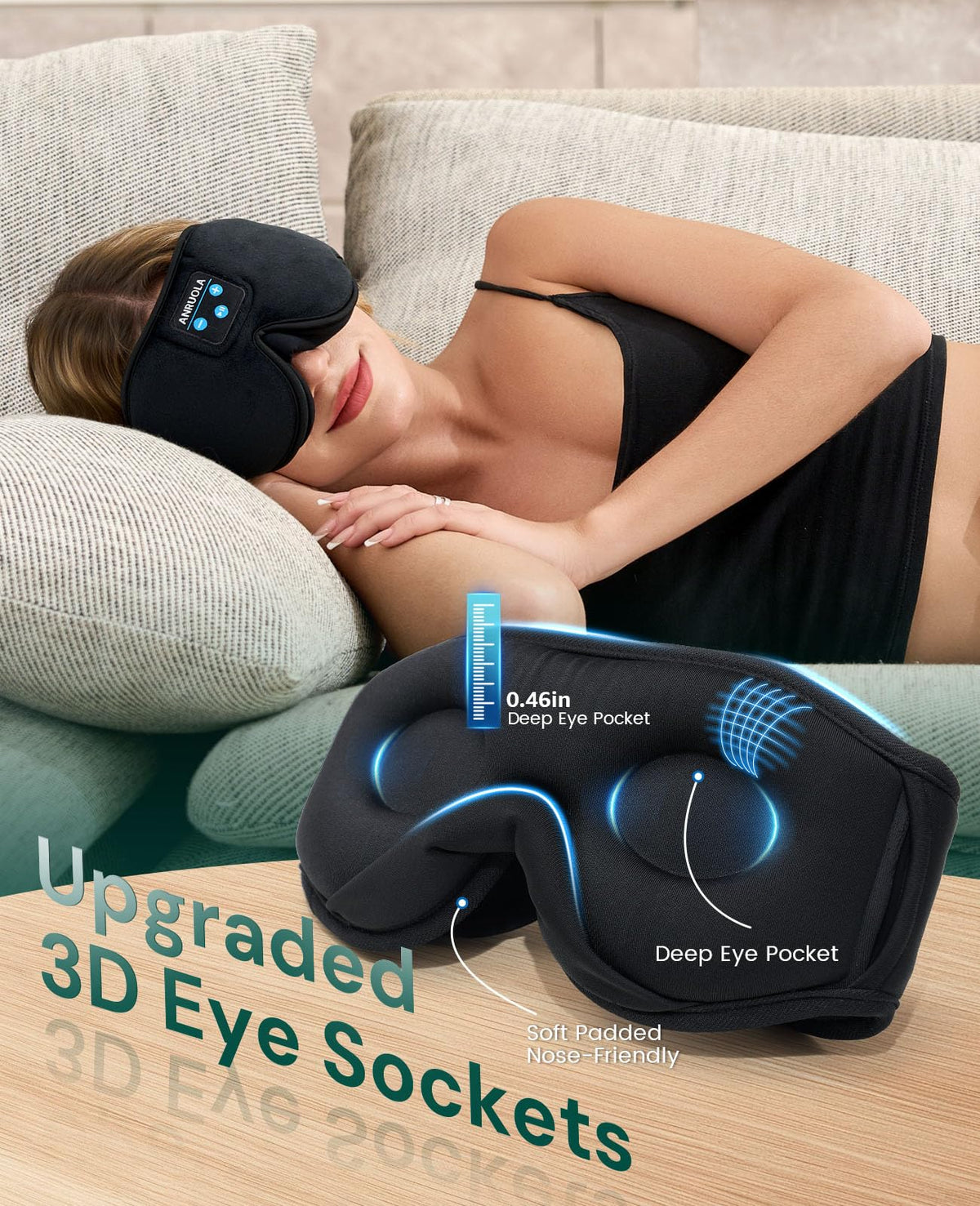 3D Sleep Mask with Bluetooth Headphones V123