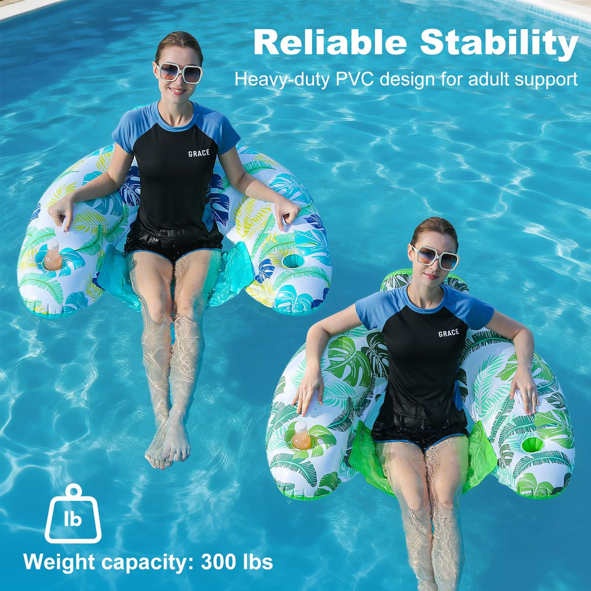 2 Pack Inflatable Pool Float Chair with Cup Holder Y121