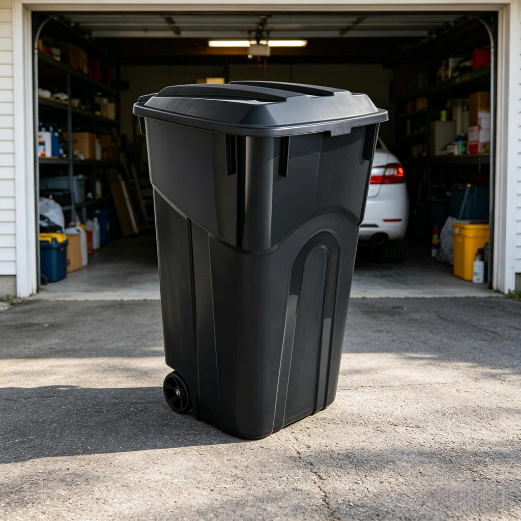32 Gallon Wheeled Plastic Trash Can with Lid B148447