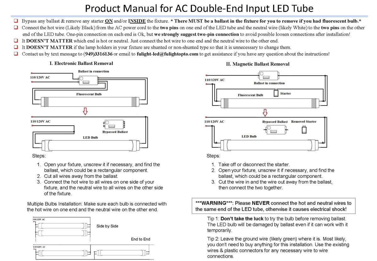 Type B T8 LED Tube Light 2FT 4000K U80179