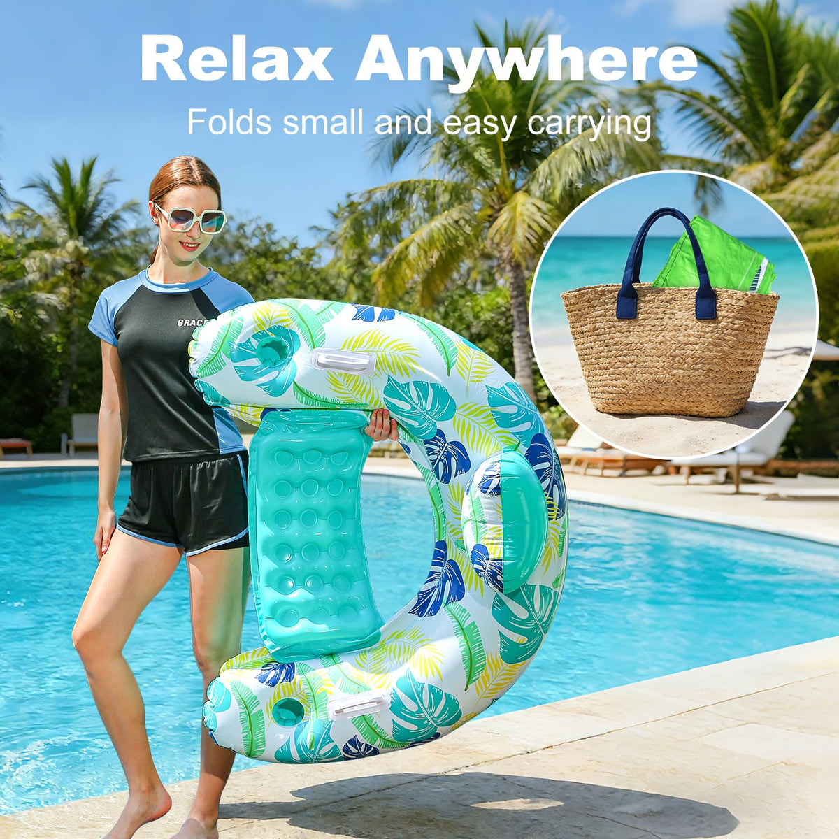 2 Pack Inflatable Pool Float Chair with Cup Holder Y121