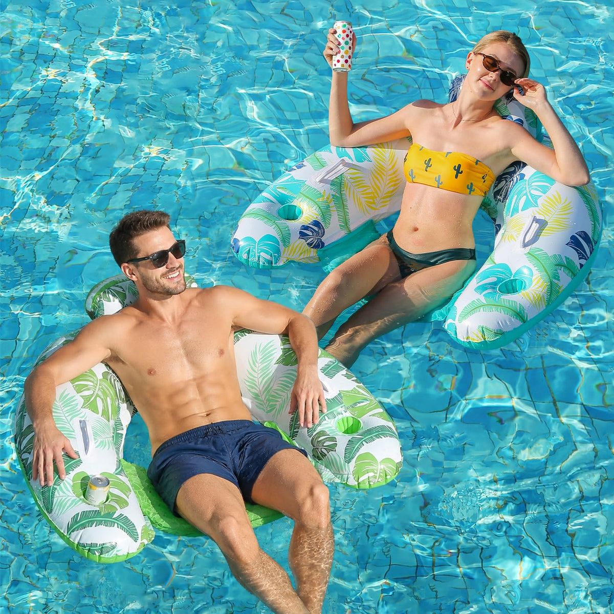 2 Pack Inflatable Pool Float Chair with Cup Holder Y121