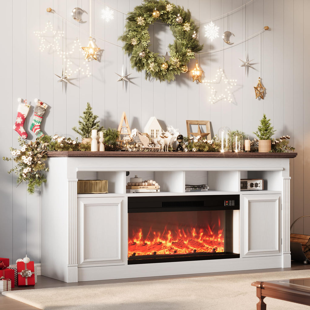 66 Inch White & Brown Two-Tone Fireplace TV Stand E900
