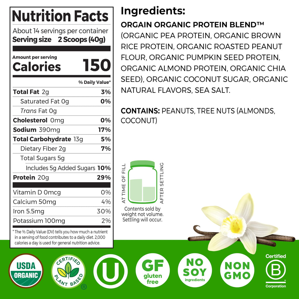 Organic Vegan Protein Powder, Vanilla, 1.25lb Q19925