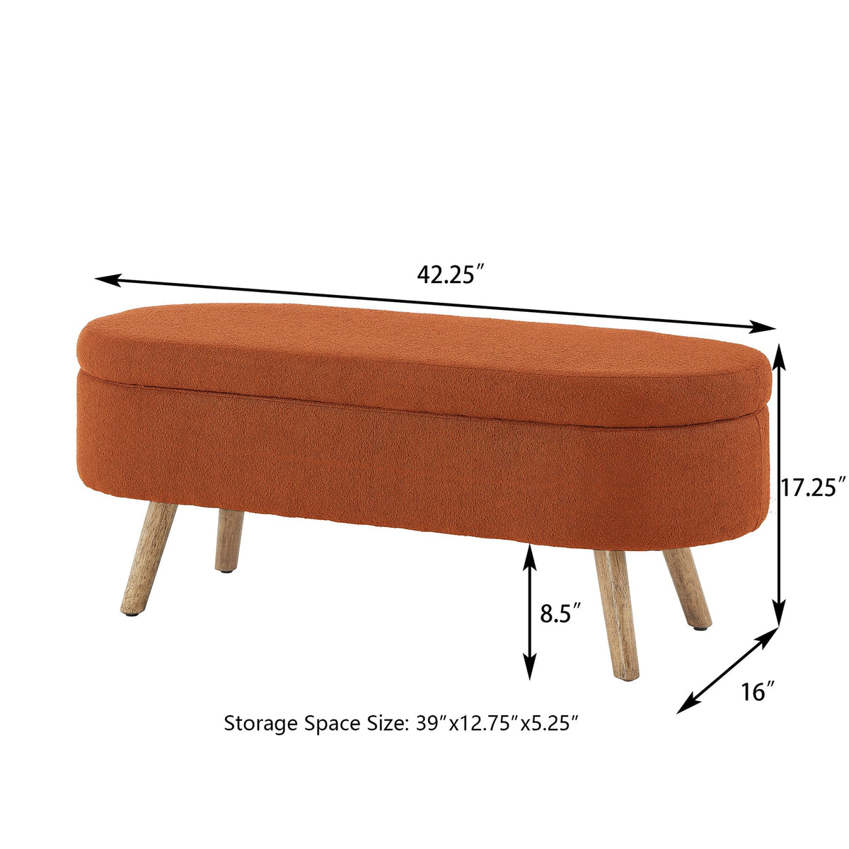 42" Oval Boucle Tufted Storage Ottoman Bench with Solid Wood Legs Q923306