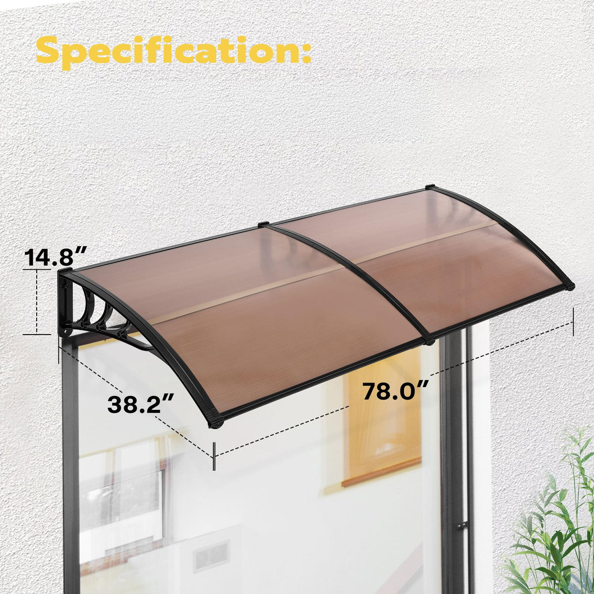 Polycarbonate Window Door Awning Brown 38 Inch x 78 Inch Q27499