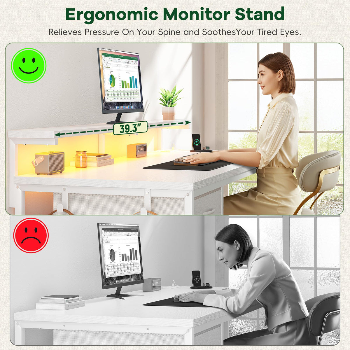 White Computer Desk with Power Outlet D2969