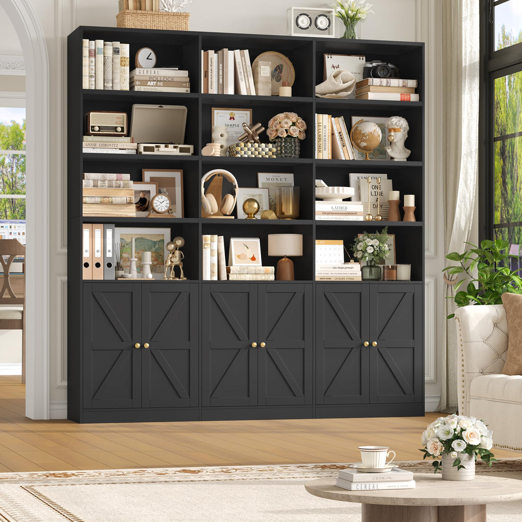 75" Tall Black Bookshelf with 6 Doors E66506