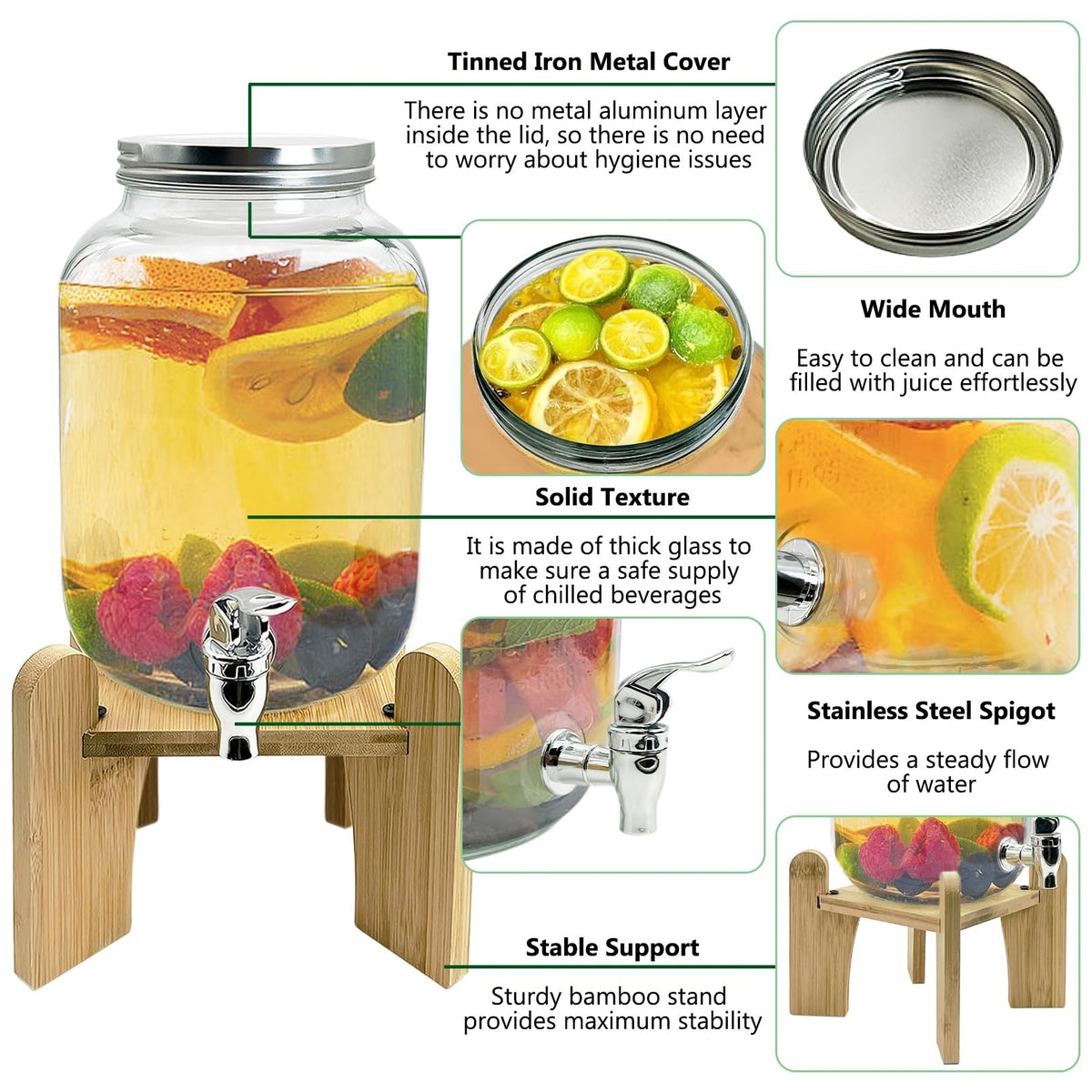 1 Gallon Beverage Dispenser with Wood Stand P5490