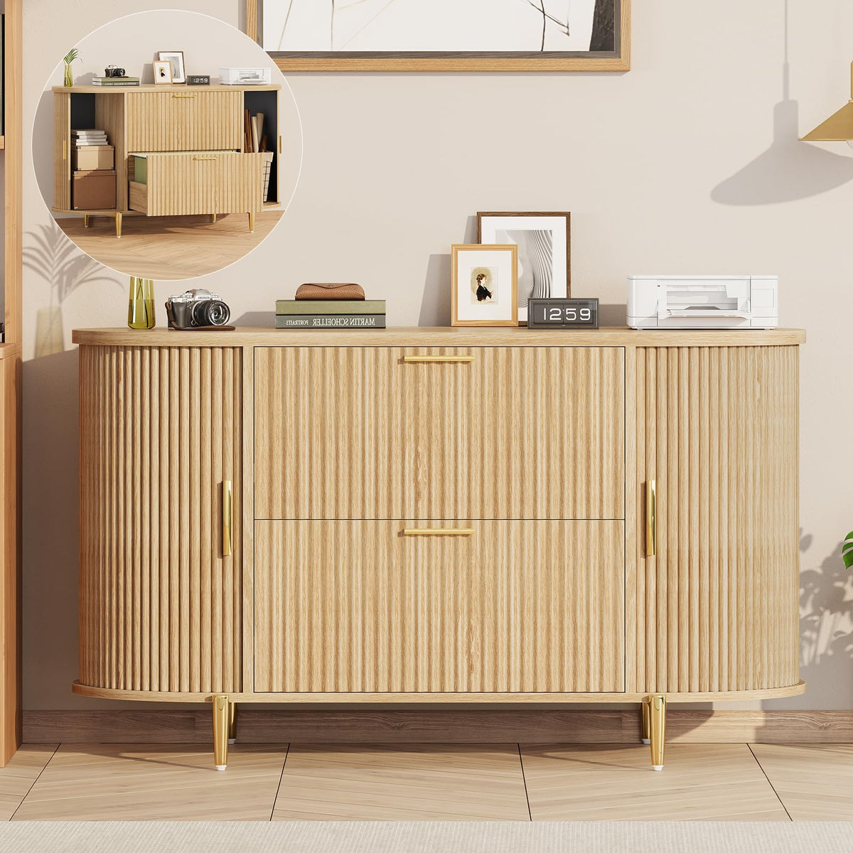2 Drawer File Cabinet with 2 Sliding Door U737