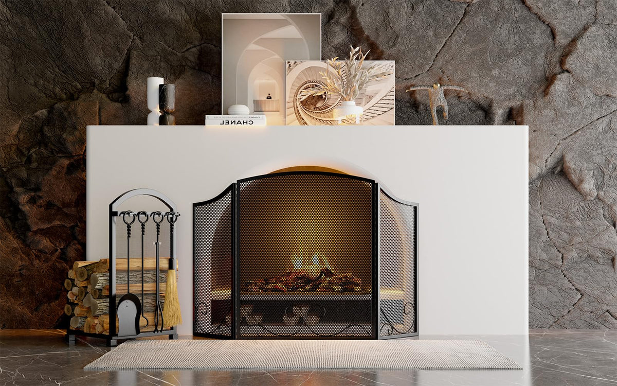 Black Wrought Iron Fireplace Screen V504