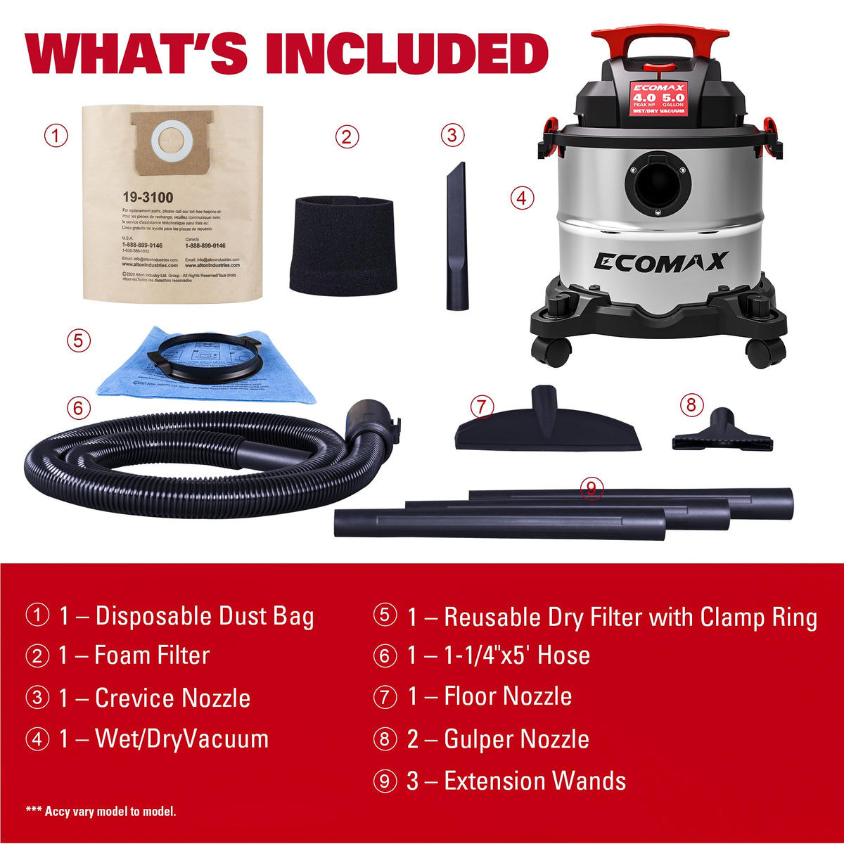 Wet and Dry 5 Gallon 4 HP Stainless Steel Shop Vacuum W491612
