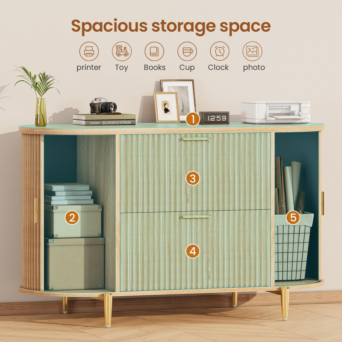 2 Drawer File Cabinet with 2 Sliding Door U737