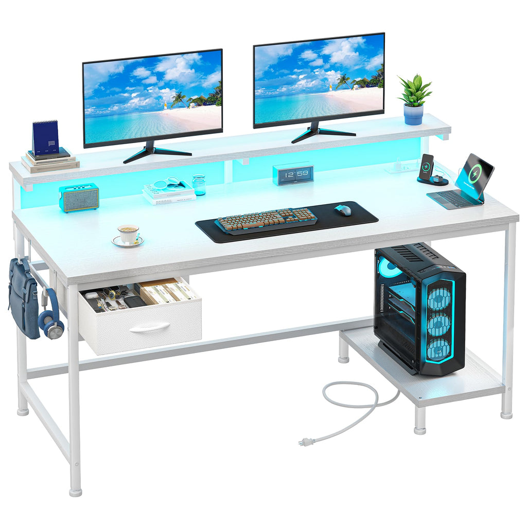 White Computer Desk with Power Outlet D2969