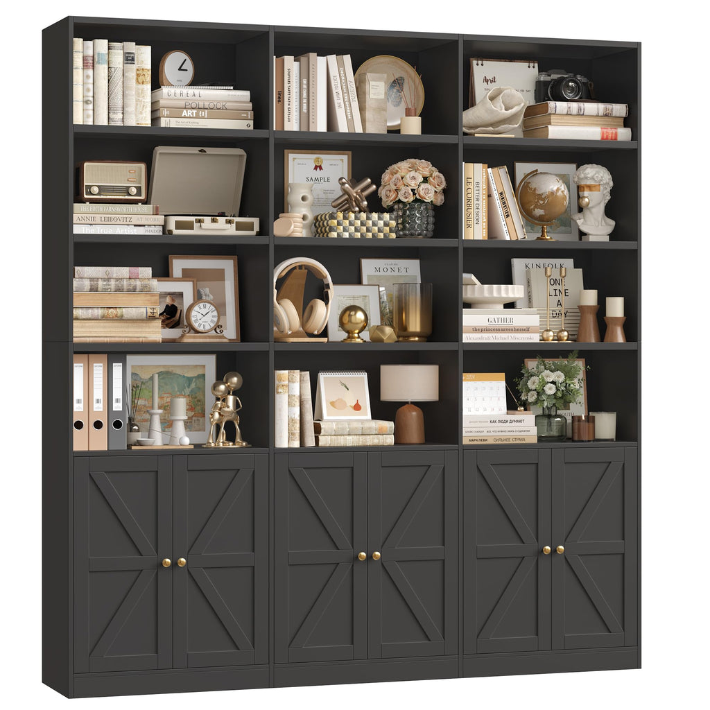 75" Tall Black Bookshelf with 6 Doors E66506