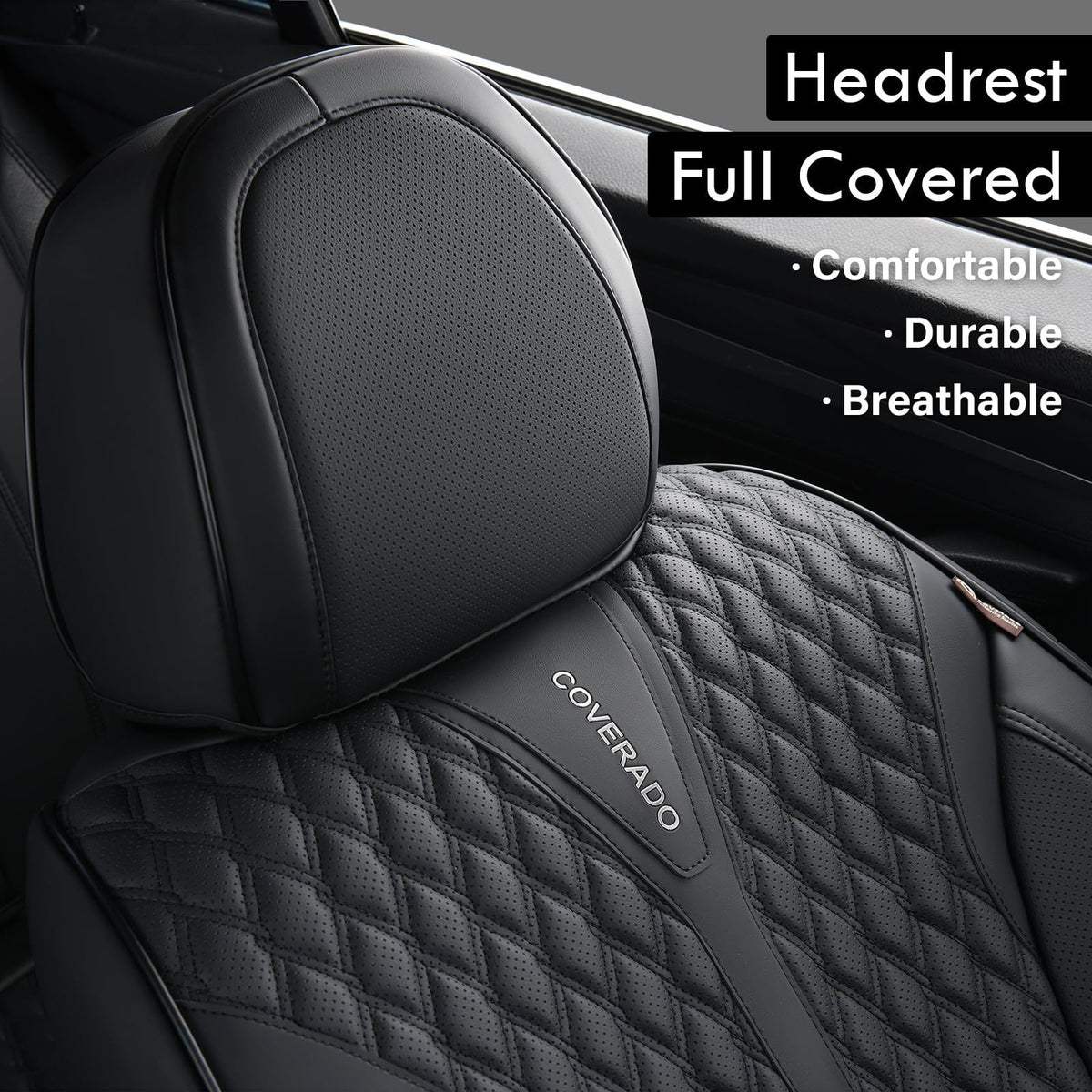 Black 5 Seats Nappa Leather Car Seat Covers Full Set H103