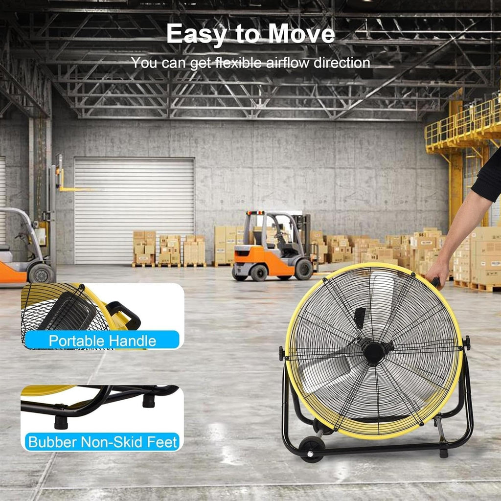 Heavy Duty Floor Drum Fan 3-Speed 360° Tilt Metal E909
