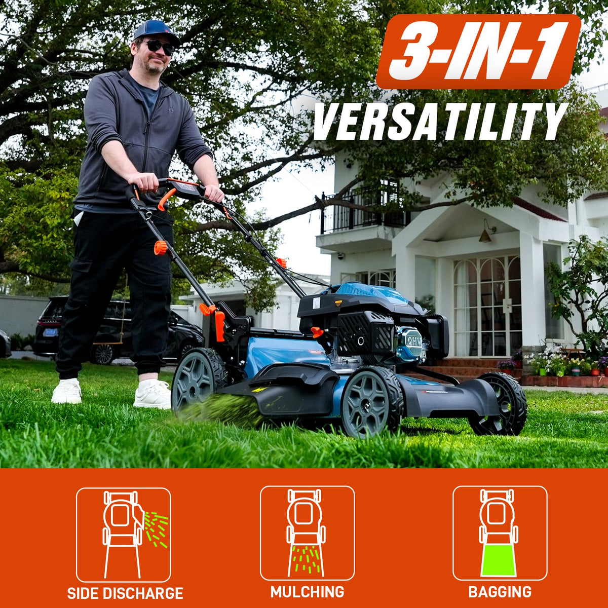22" 3-in-1 Variable Speed Self Propelled Gas Lawn Mower L9972