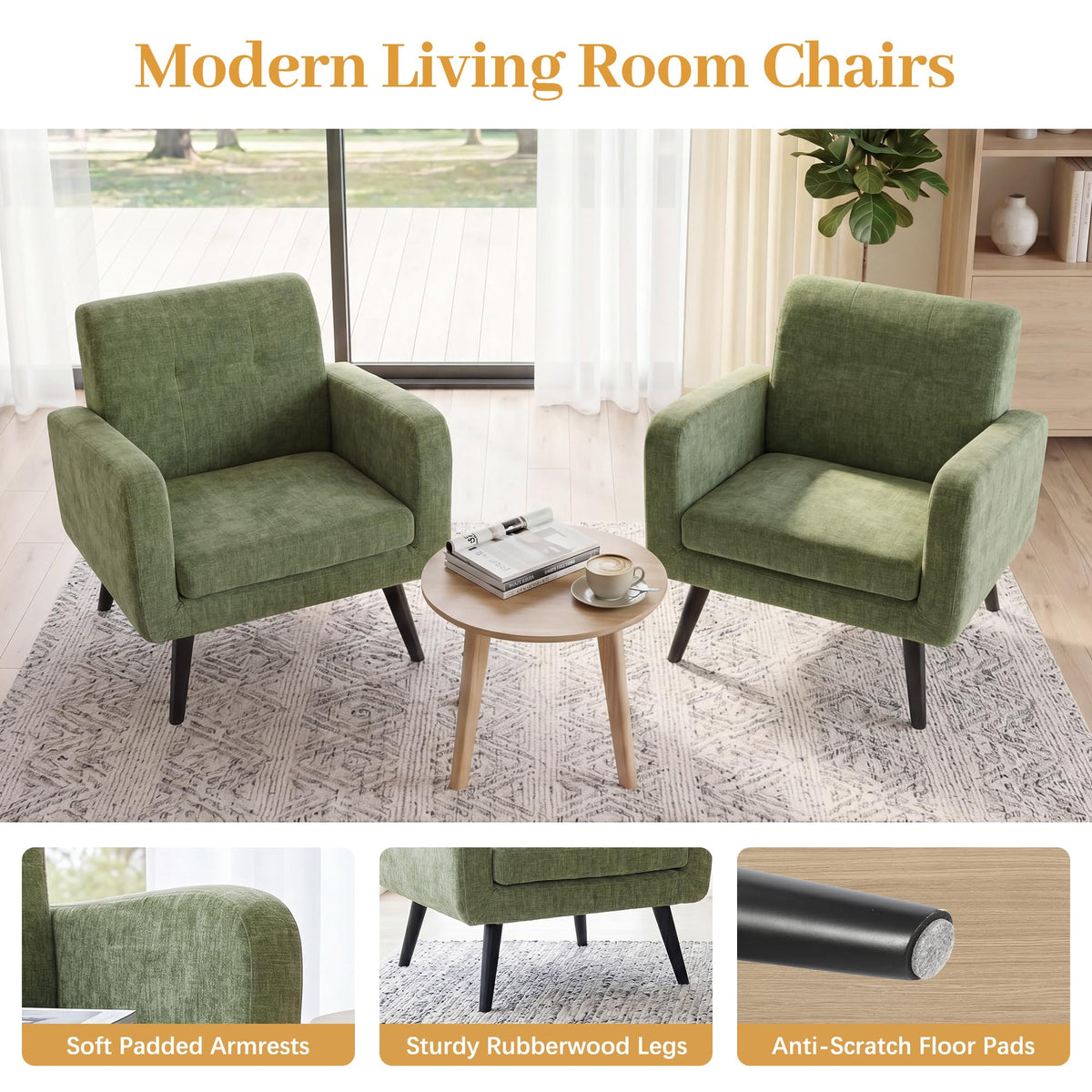 Olive Green Chenille Upholstered Accent Chairs Set of 2 O414878