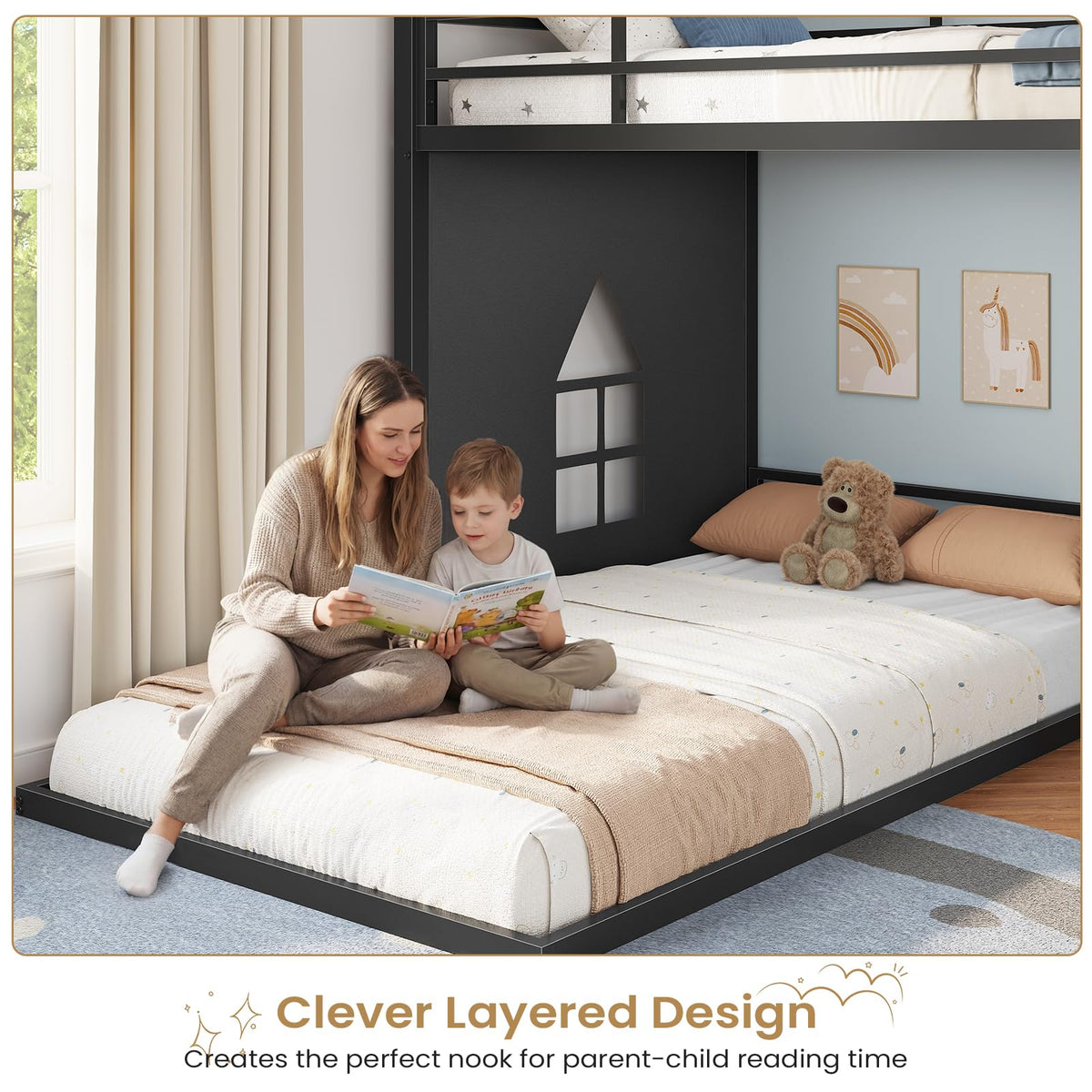 Twin Over Twin L-Shaped Bunk Bed with 9 Storage Drawers, LED Lights, Guardrail & Ladder, Black F2471