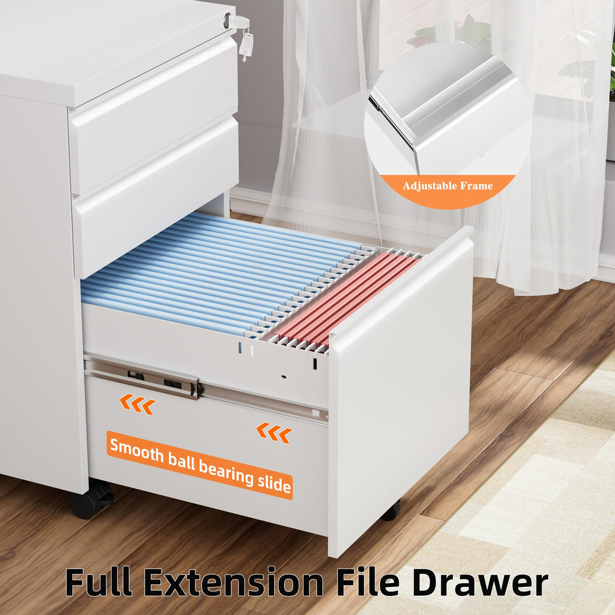 White 3 Drawer Filing Cabinet with Lock T644