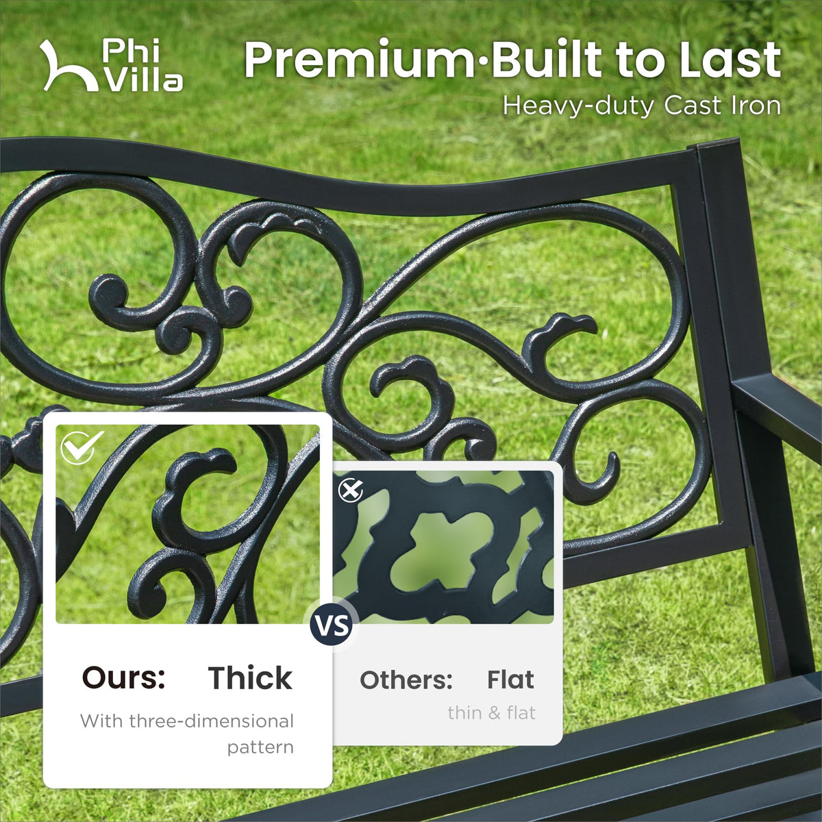 50 Inches Cast Iron Steel Frame Outdoor Garden Bench X995