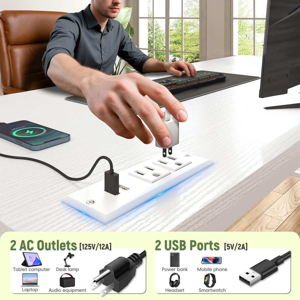 White Computer Desk with Power Outlet D2969