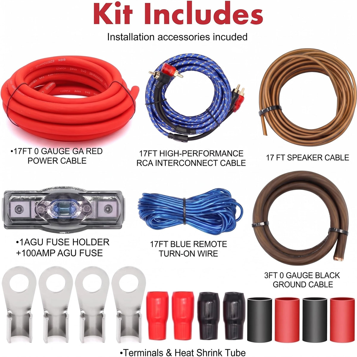 0 Gauge 3000W Amp Wiring Kit with 100A AGU Fuse P42579