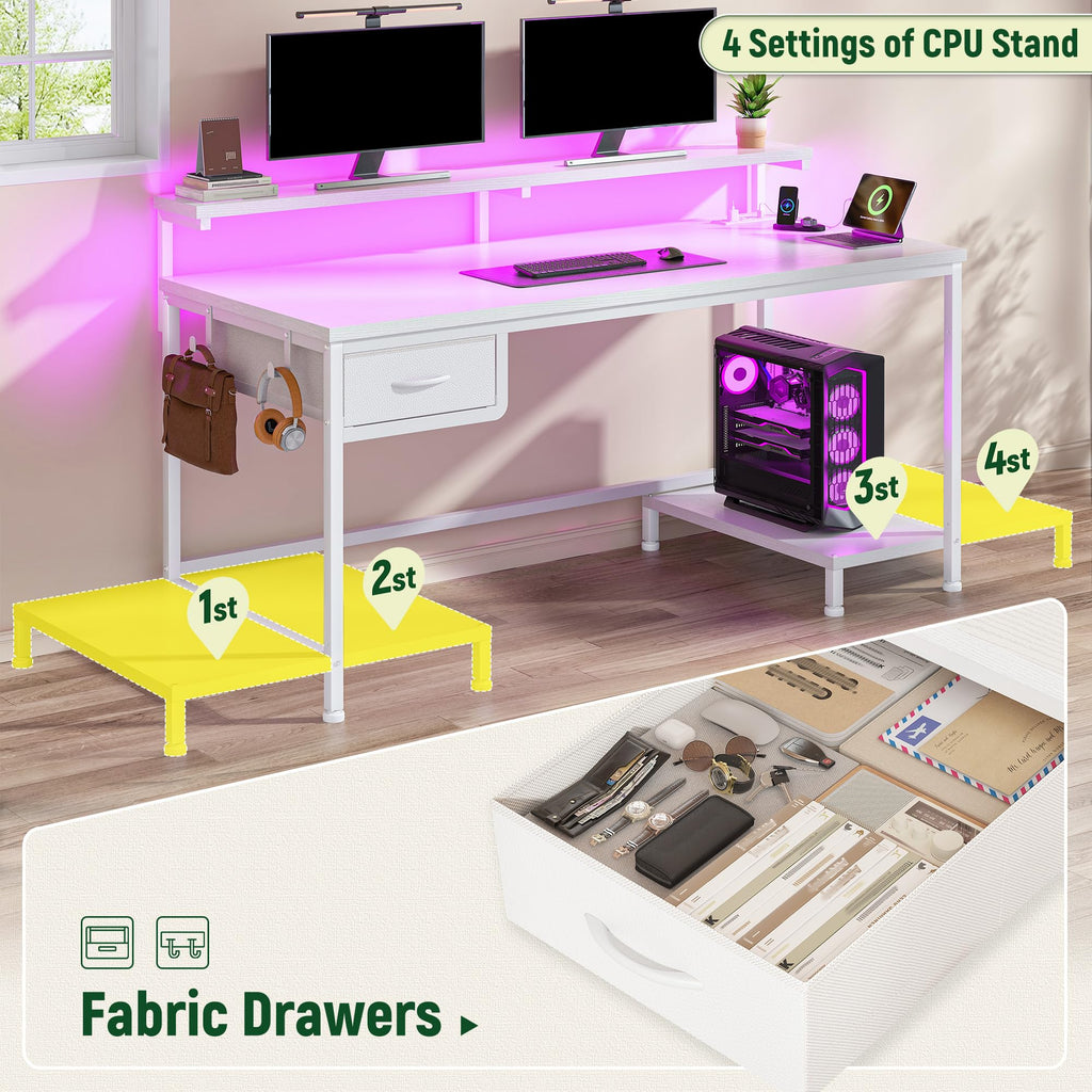 White Computer Desk with Power Outlet D2969