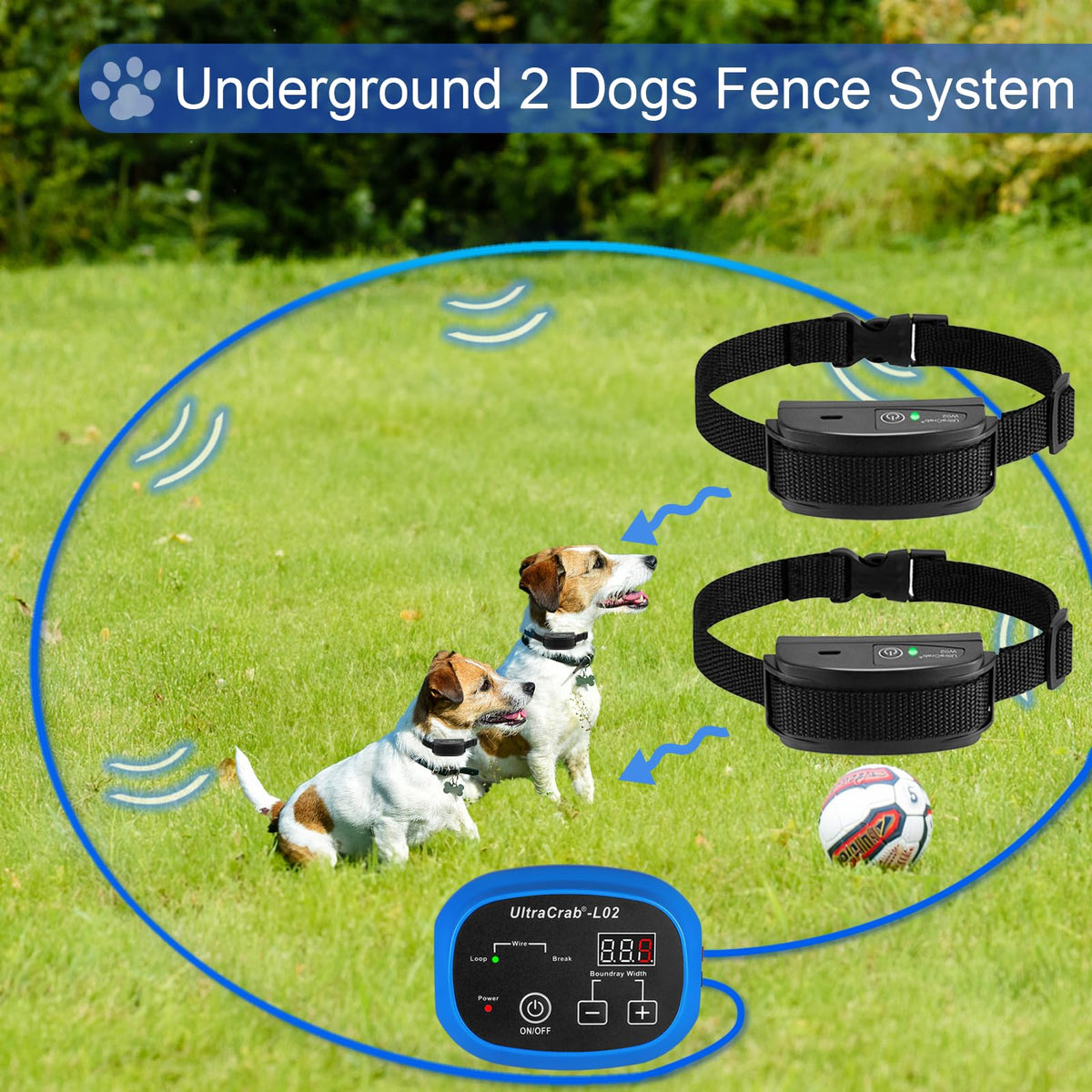 In-Ground Electric Dog Fence System with 2 Collars B97648